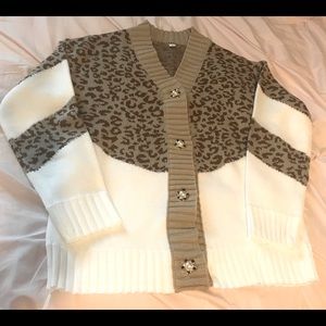 Leopard print v-neck cardigan sweater